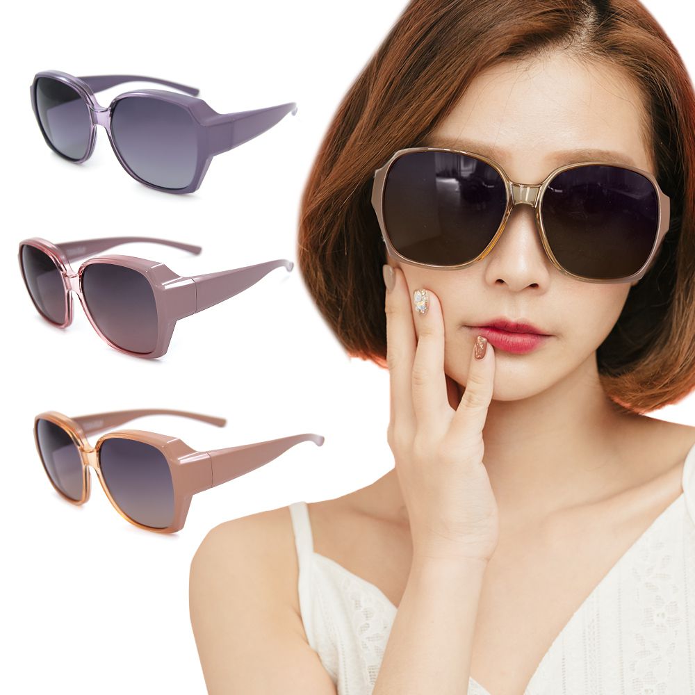 ALEGANT - 淡雅輕時尚漸層方框全罩式寶麗來偏光墨鏡│外掛式UV400太陽眼鏡