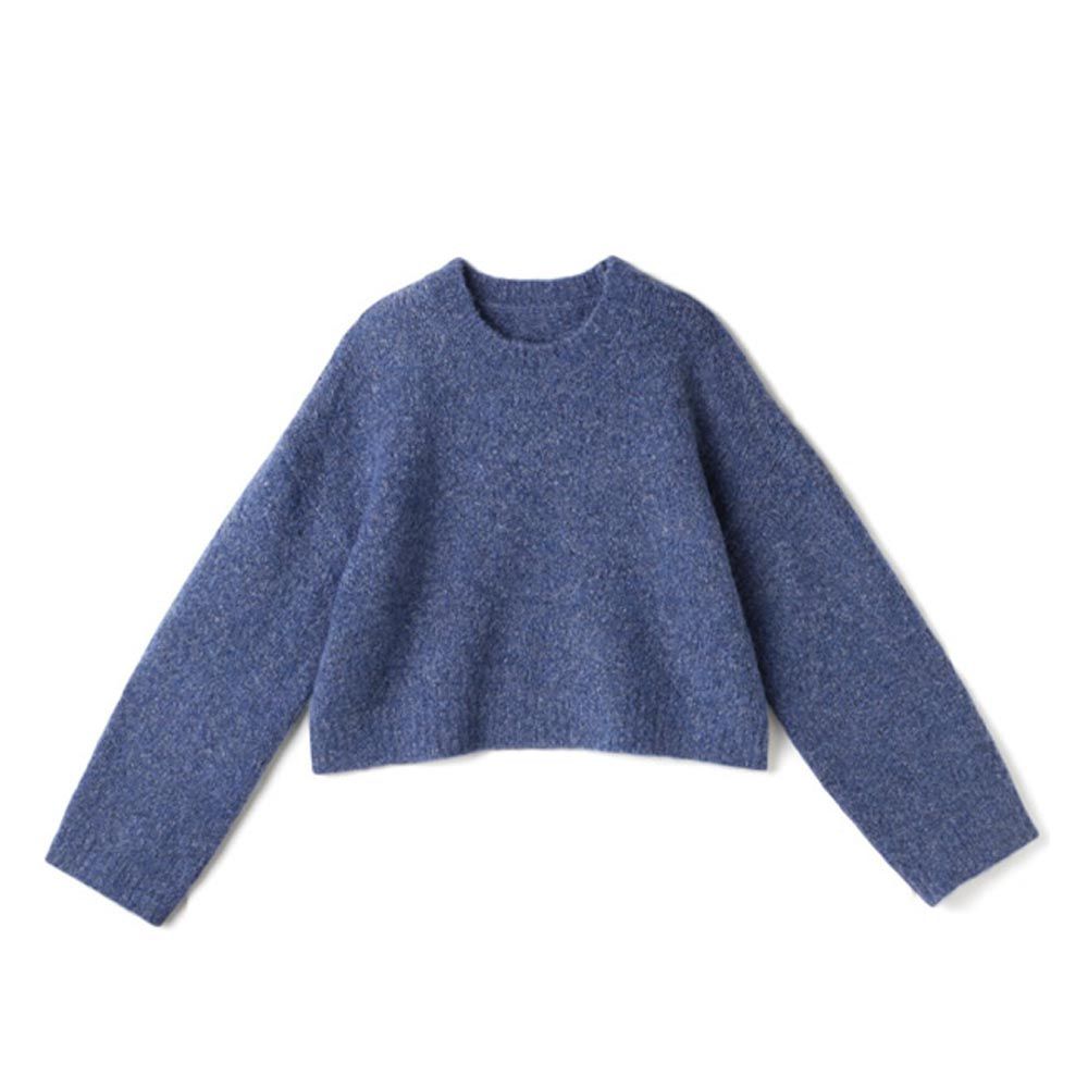 日本 GRL - 羊毛混柔軟短版毛衣-深灰藍 (F)