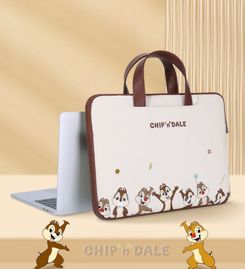 迪士尼手提電腦包-歡呼的奇奇蒂蒂-杏+棕