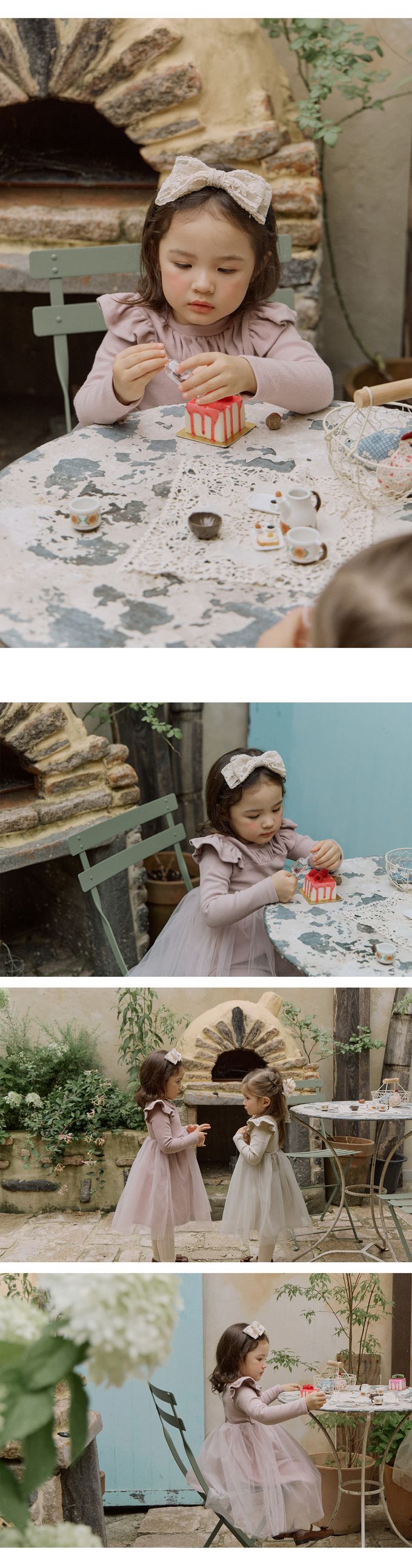 韓國 Puellaflo - 公主感拼接網紗洋裝-藕