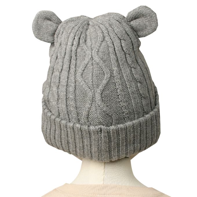 akachan honpo - 針織帽 小熊-防靜電紗線-灰色