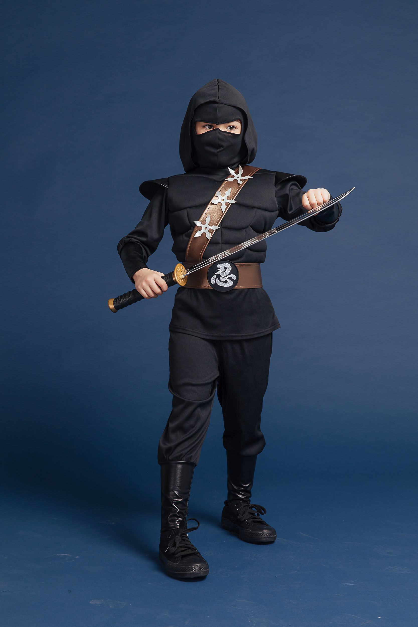 Love, Charlotte - 立體胸肌忍者-黑忍者褲裝-內含連帽上衣+褲子+面罩+腰肩帶.