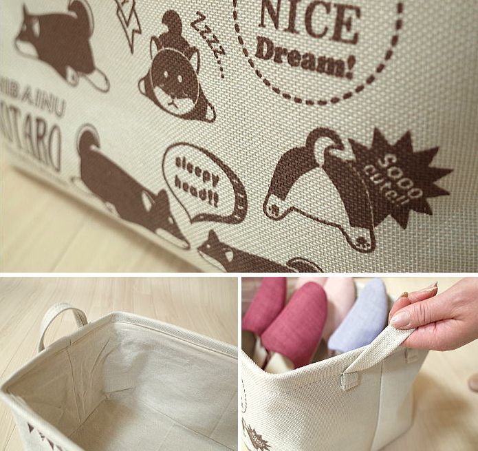 日本 LIV HEART - 插畫布質提把收納箱-香水-粉 (38x26x23cm)