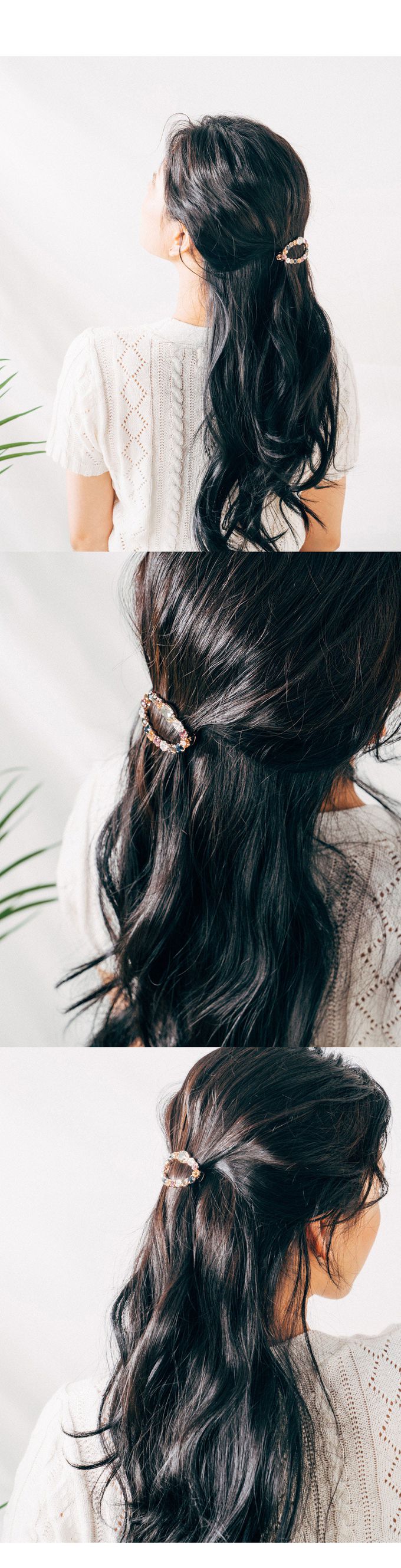 韓國 Soo&Soo - 璀璨寶石卡扣式髮夾-橢圓形