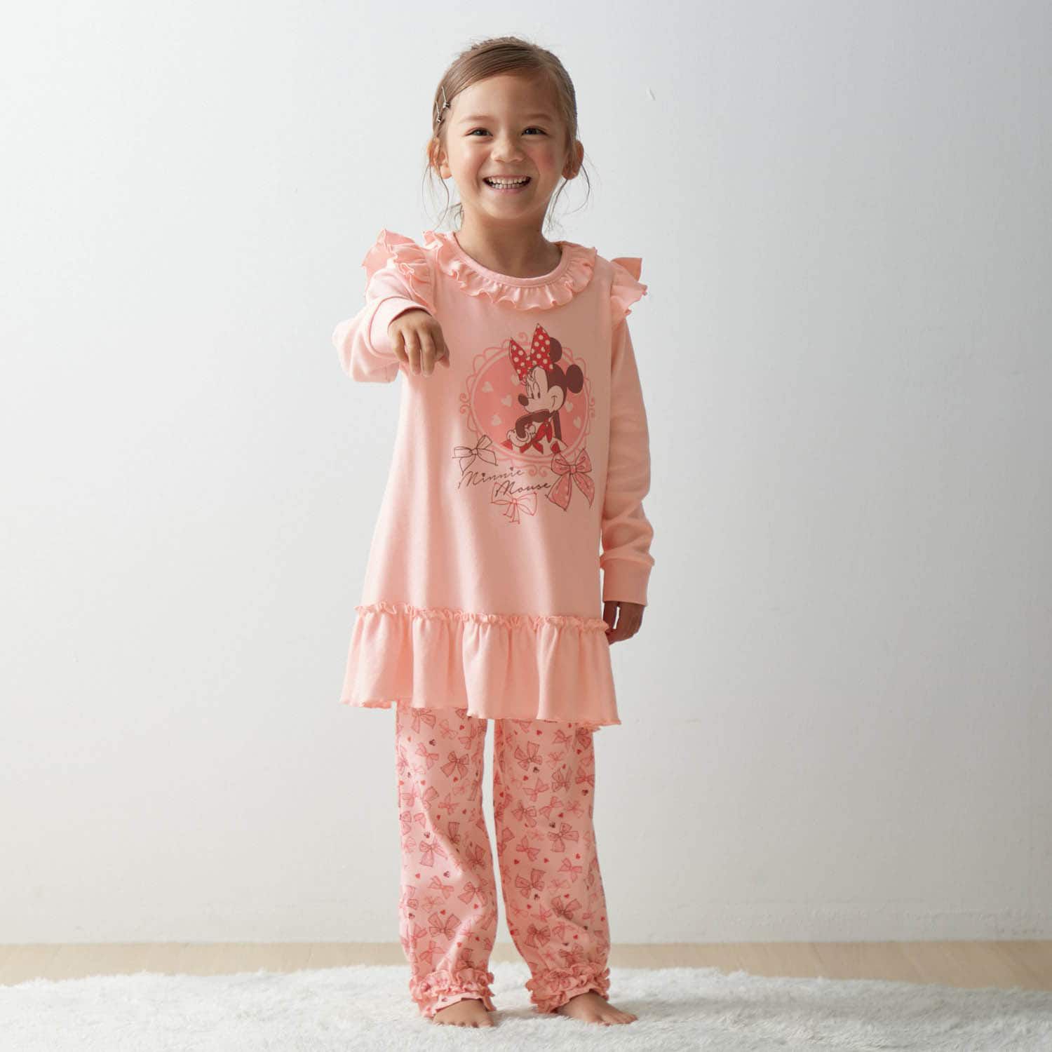 日本千趣會 - 迪士尼 荷葉摺邊角色印花家居服/睡衣-粉橘