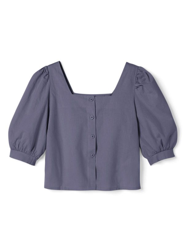 日本 GRL - 簡約法式方領泡泡袖上衣-天使白