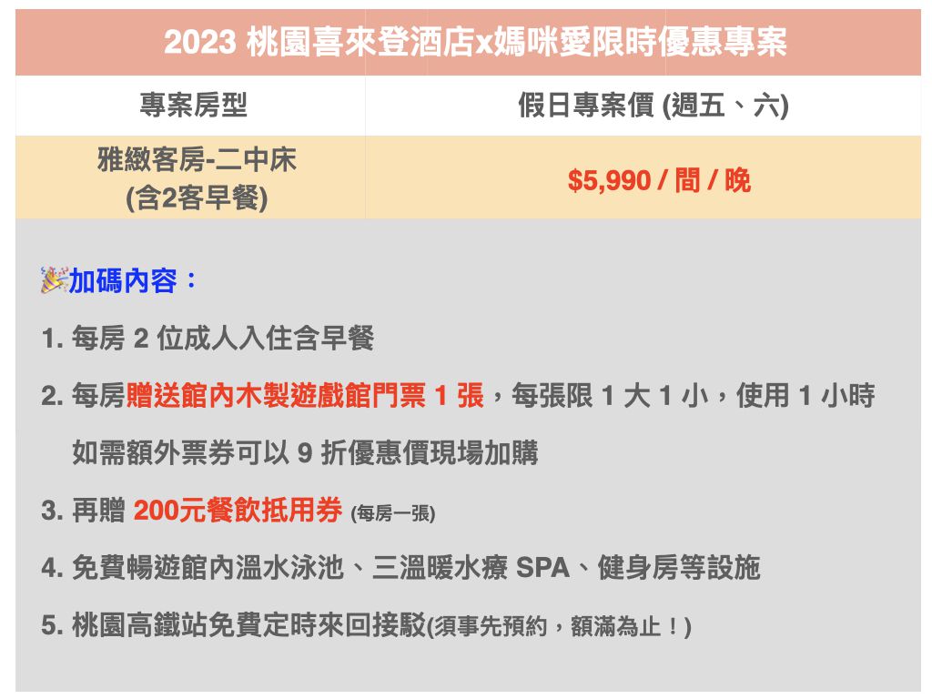 親子天堂～桃園喜來登酒店｜住房送玩木遊館 + 高鐵站免費接駁