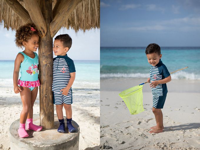 德國Playshoes - 抗UV防曬短袖兩件組兒童泳裝-海軍風