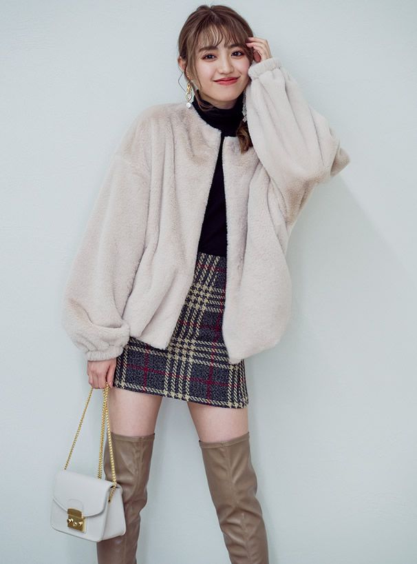 日本 GRL - 超柔軟刷毛圓領外套-煙燻粉 (F)