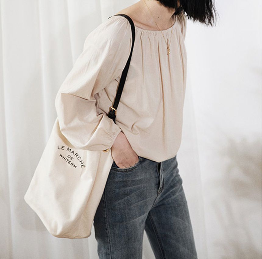 韓版 - 子母帆布包(附背帶,小收納袋)-黑