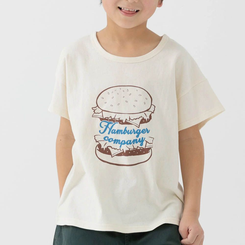 100%棉 可愛印花短袖上衣-漢堡-奶油白