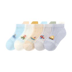 JoyNa - 5雙入-童襪 春夏透氣卡通立體花邊兒童襪 嬰兒襪-卡車日記組