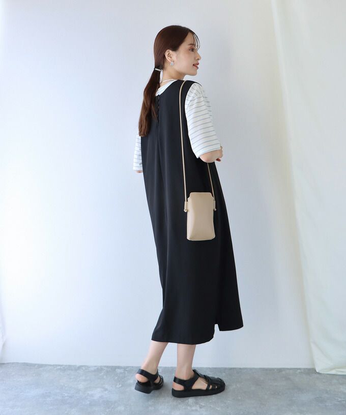 日本 BLUE EAST - 2WAY率性簡約V領連身洋裝/背心裙-黑
