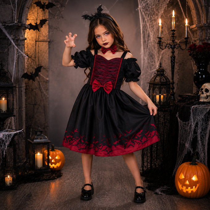 女童吸血鬼公主洋裝, Halloween女童服裝, Trick or Treat服裝, 兒童吸血鬼裝, 吸血鬼公主洋裝, 萬聖節吸血鬼裝