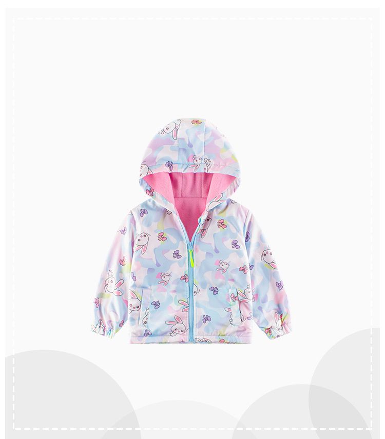 薄絨連帽衝鋒外套-迷彩兔兔-紫色