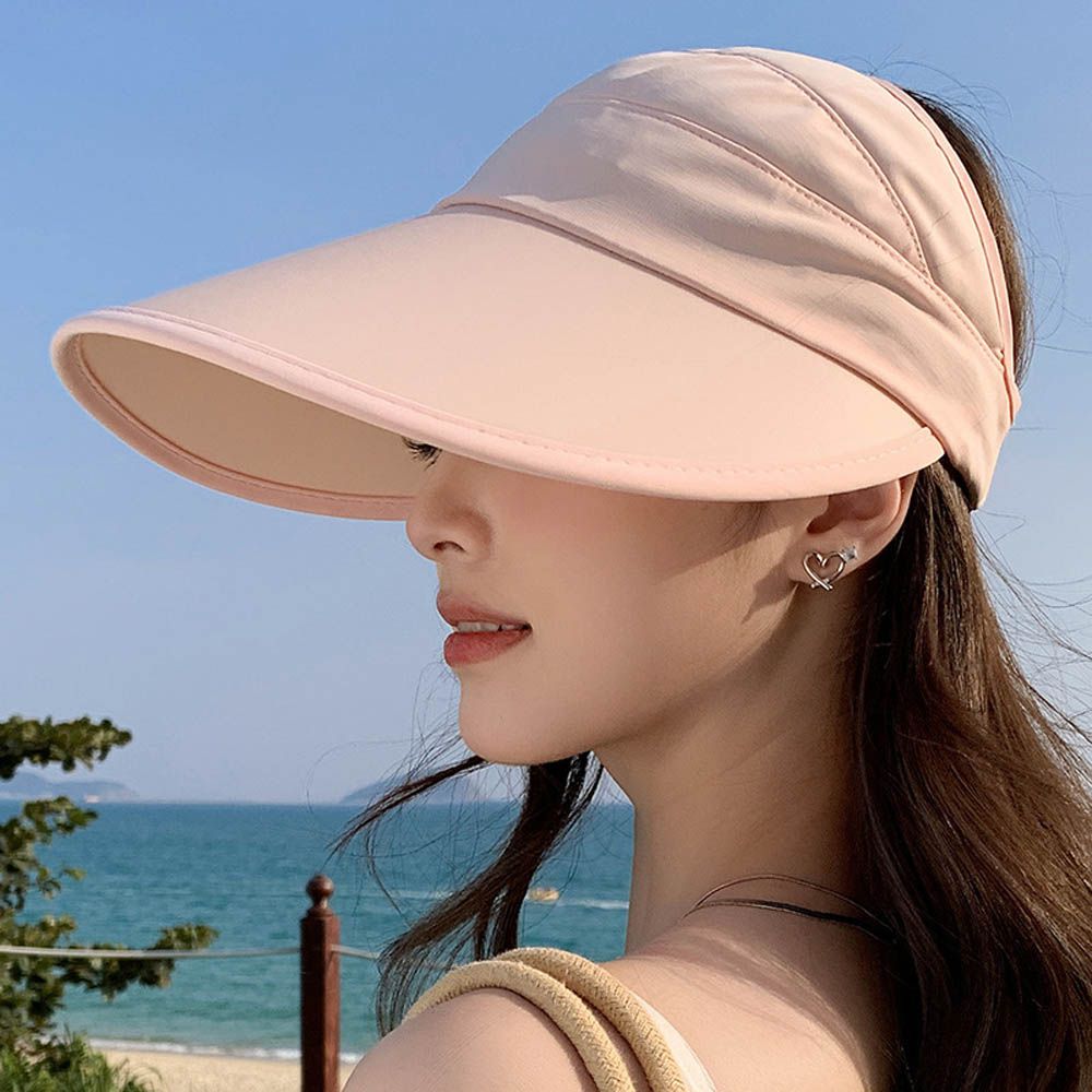 加大帽沿空頂防曬遮陽帽-粉色