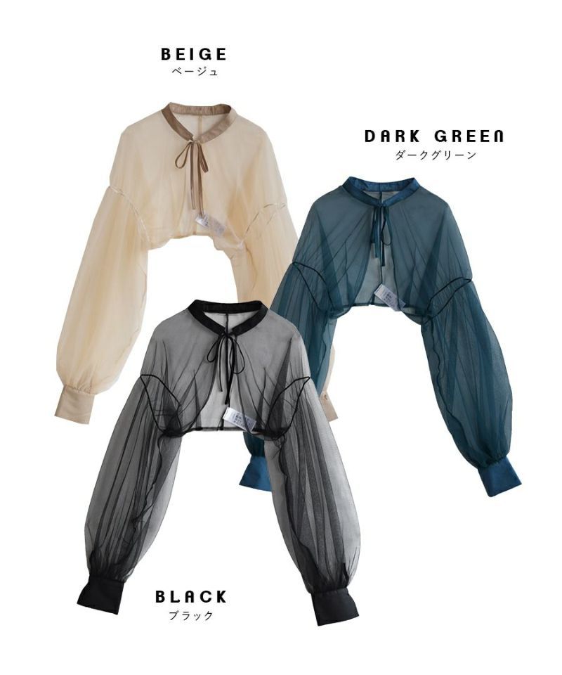 日本 zootie - 優雅透明薄紗綁帶長袖上衣-黑