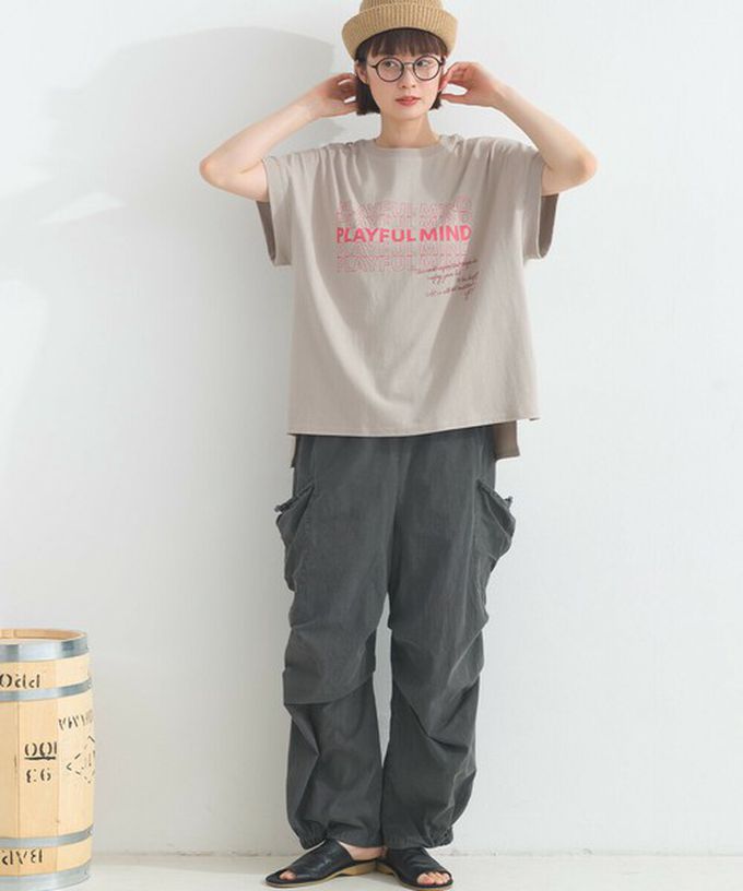 日本 Lupilien - 16OE天竺棉 法式英文標語短袖上衣-草綠