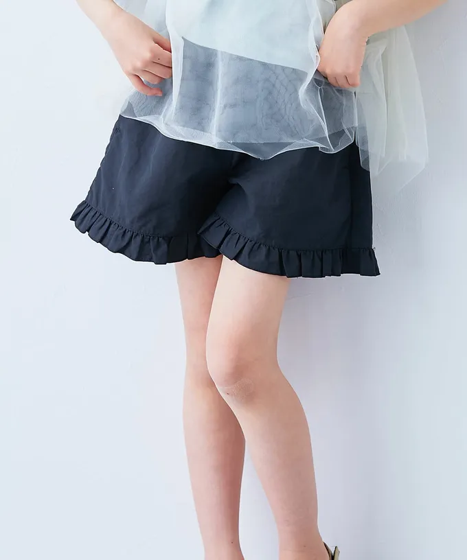 日本 devirock - 水陸二用 可愛荷葉邊玩水短褲-黑