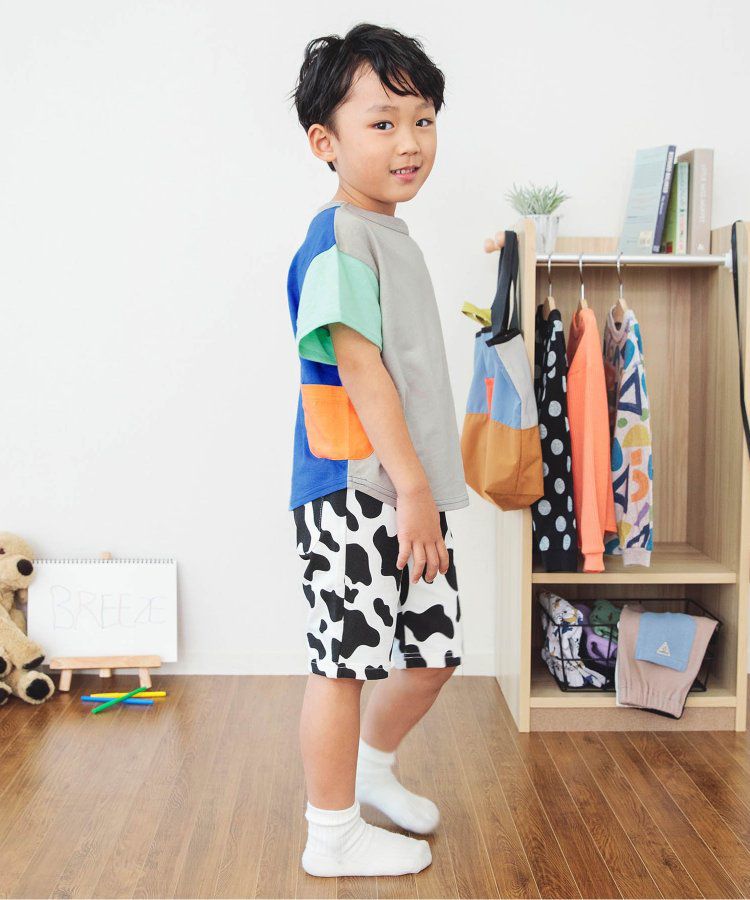 日本 BREEZE - 正反OK！圓領印花短袖上衣-線性-黑