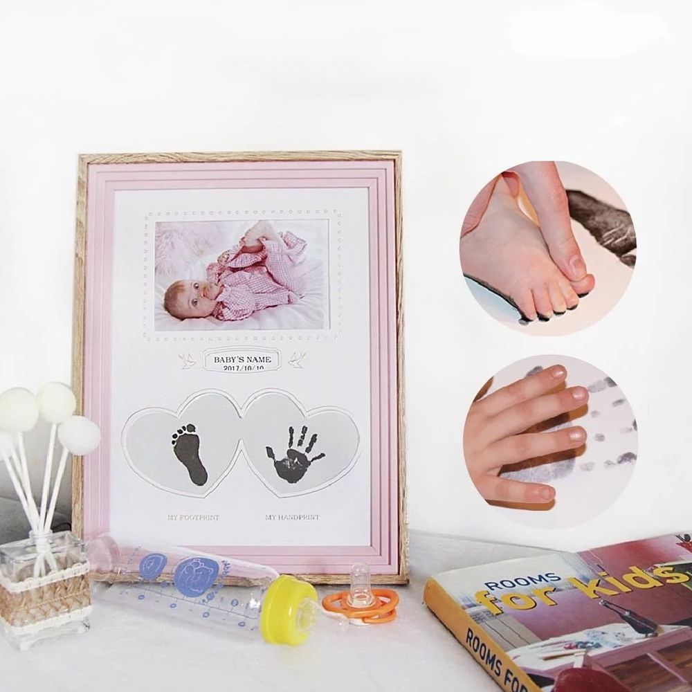 TROMSO - 新生兒寶貝泥拓手腳印直式紀念相框-直式粉紅