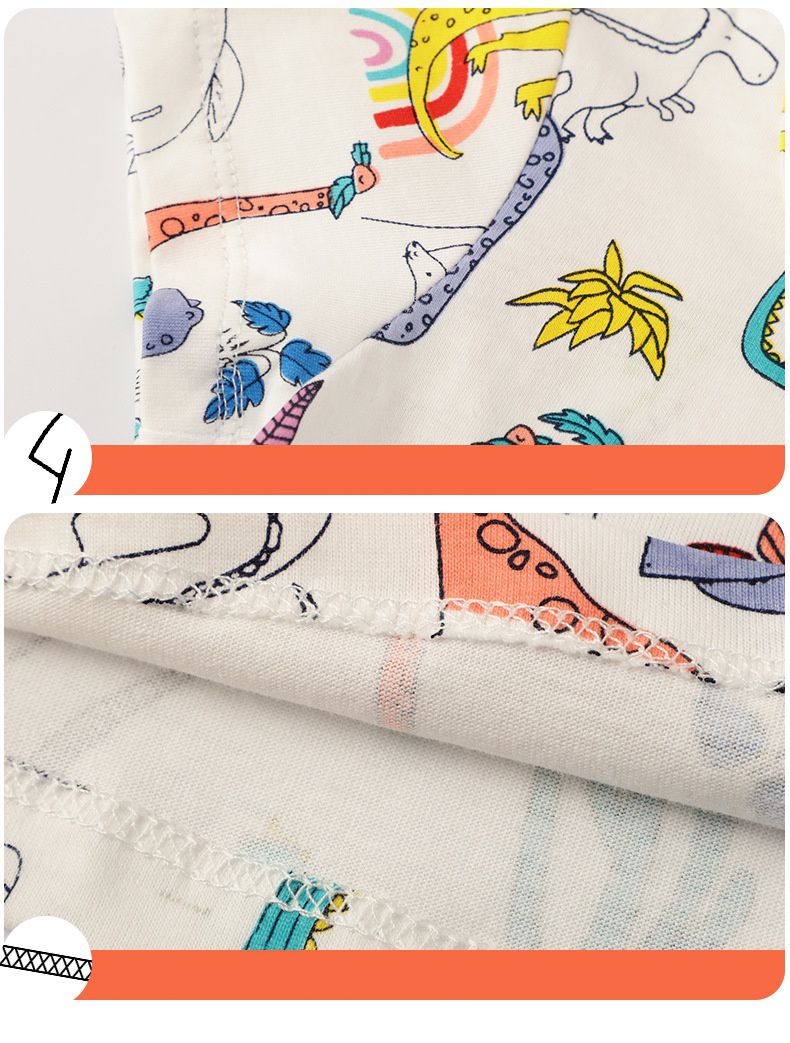 Jumping meters - 棉質圓領短袖洋裝-繽紛恐龍-白色