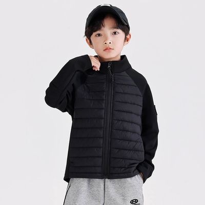 babybody - 半高領拼接羽絨外套-個性貼標-黑色