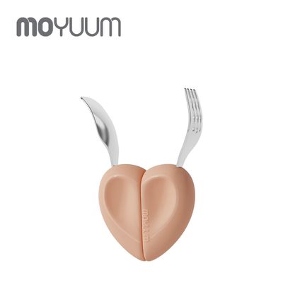 韓國 MOYUUM - 304不鏽鋼愛心湯叉組-豆沙紅