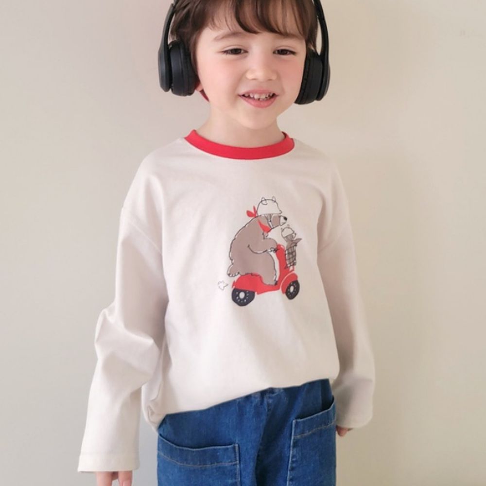 Peanuts House 純棉長袖上衣-摩托車熊熊-象牙白