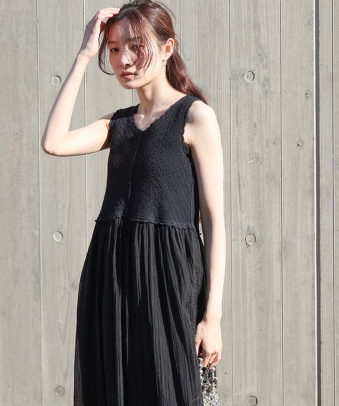 日本 Bab - 夏日氛圍鉤針縐紗背心裙-黑