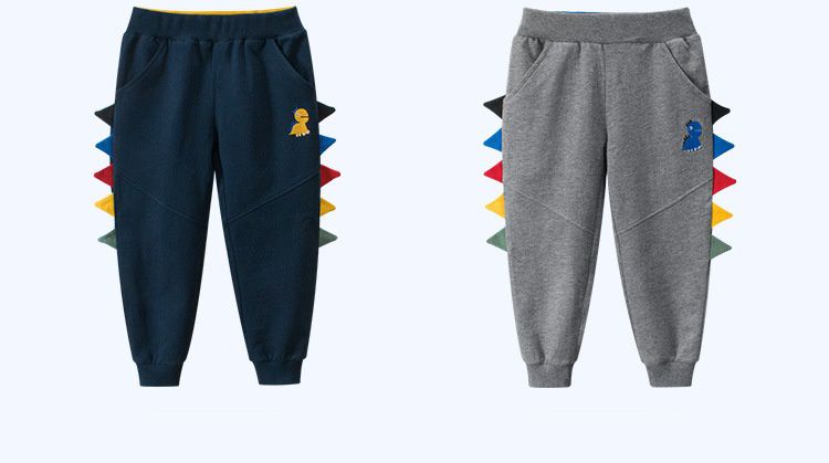 純棉長褲-彩色立體恐龍-灰色