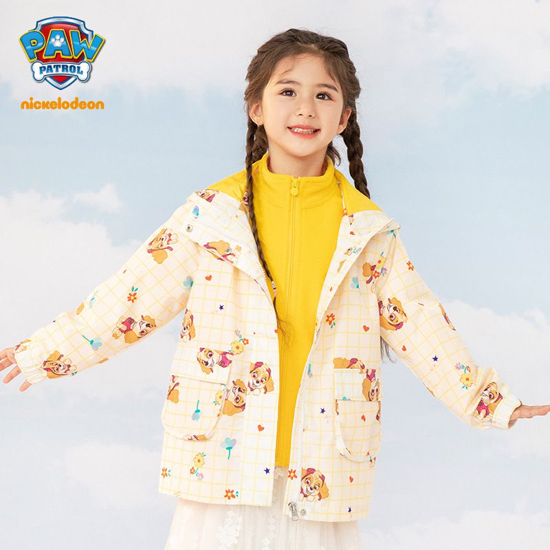 卡通汪汪隊連帽防風衝鋒外套-卡通人物天天-黃色