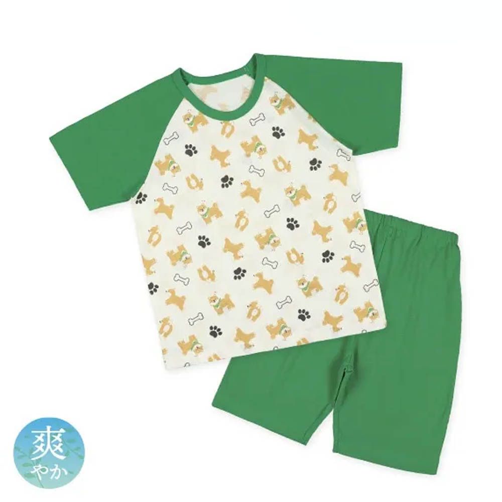 透氣 柴犬家居服短袖套裝-綠