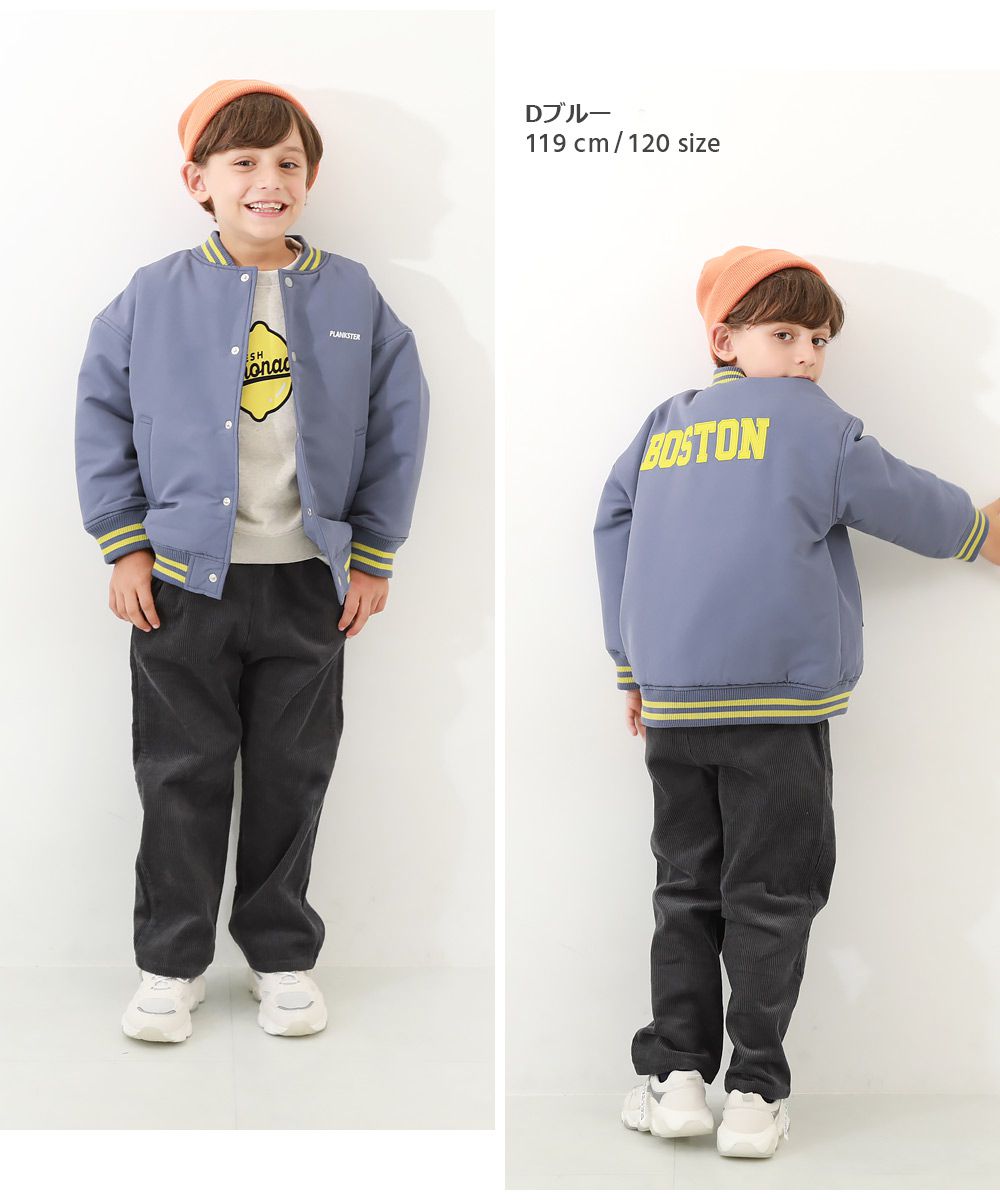 日本 devirock - 條紋配色帥氣棒球外套-藍紫x黃