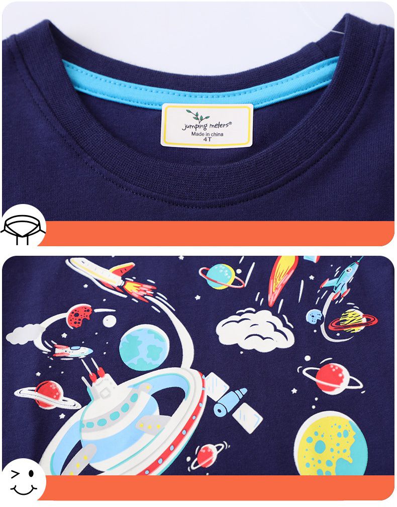 Jumping meters - 夜光圓領短袖上衣-太空飛行-深藍色
