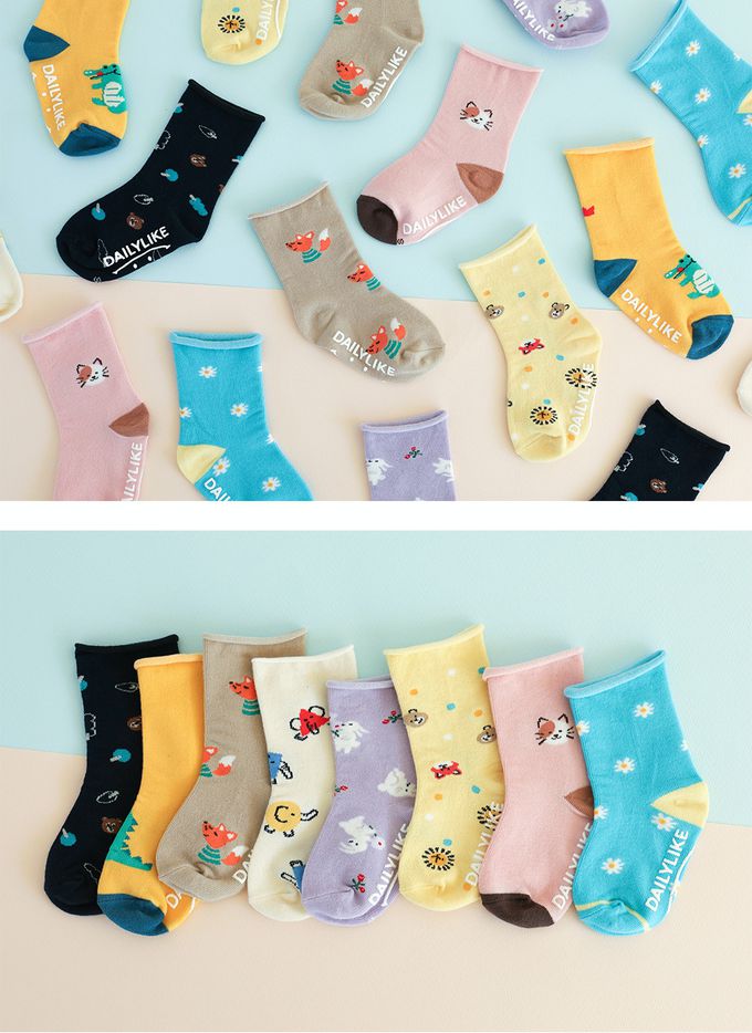 韓國 Daily Like - 兒童襪子/中筒襪4入組-捲邊款01