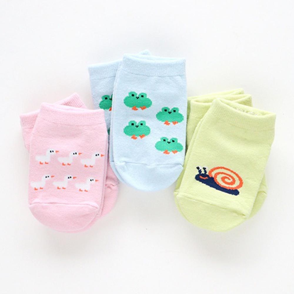 韓國 Kokacharm - 兒童短襪/襪子三入組-河邊樂園-藍X粉X黃綠