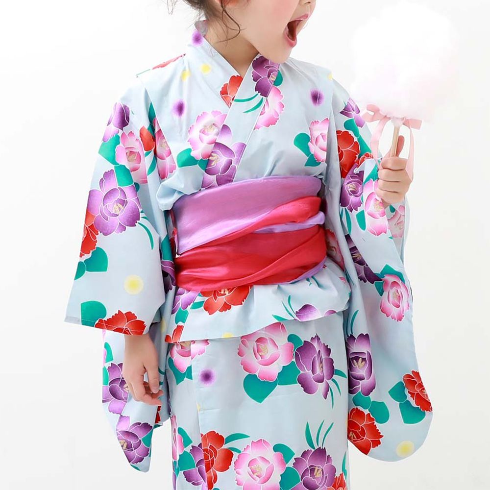 純棉 2way穿搭華麗浴衣洋裝(4件組)-繁花盛開-藍綠