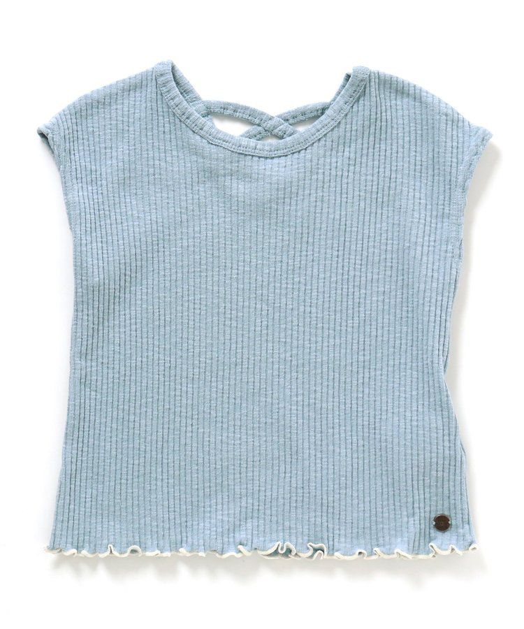 日本 BREEZE - 背交叉下擺捲邊羅紋短袖上衣-紅綠條紋