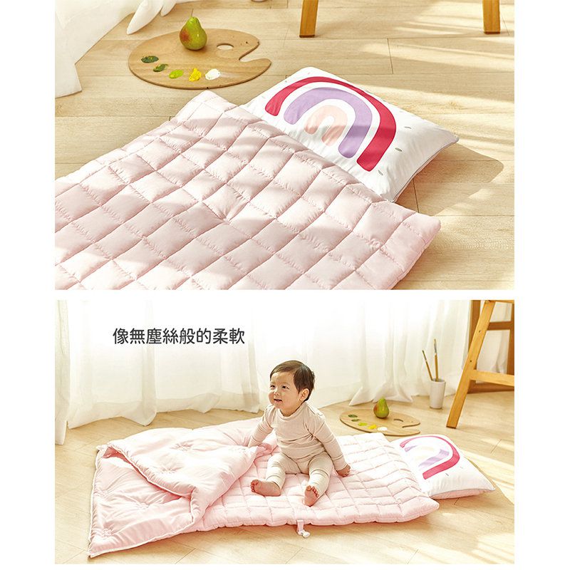 正韓Hello HiZoo - 純手工製莫代爾防蟎抗菌彩虹兒童睡袋(枕頭+睡墊+被子)-天使粉