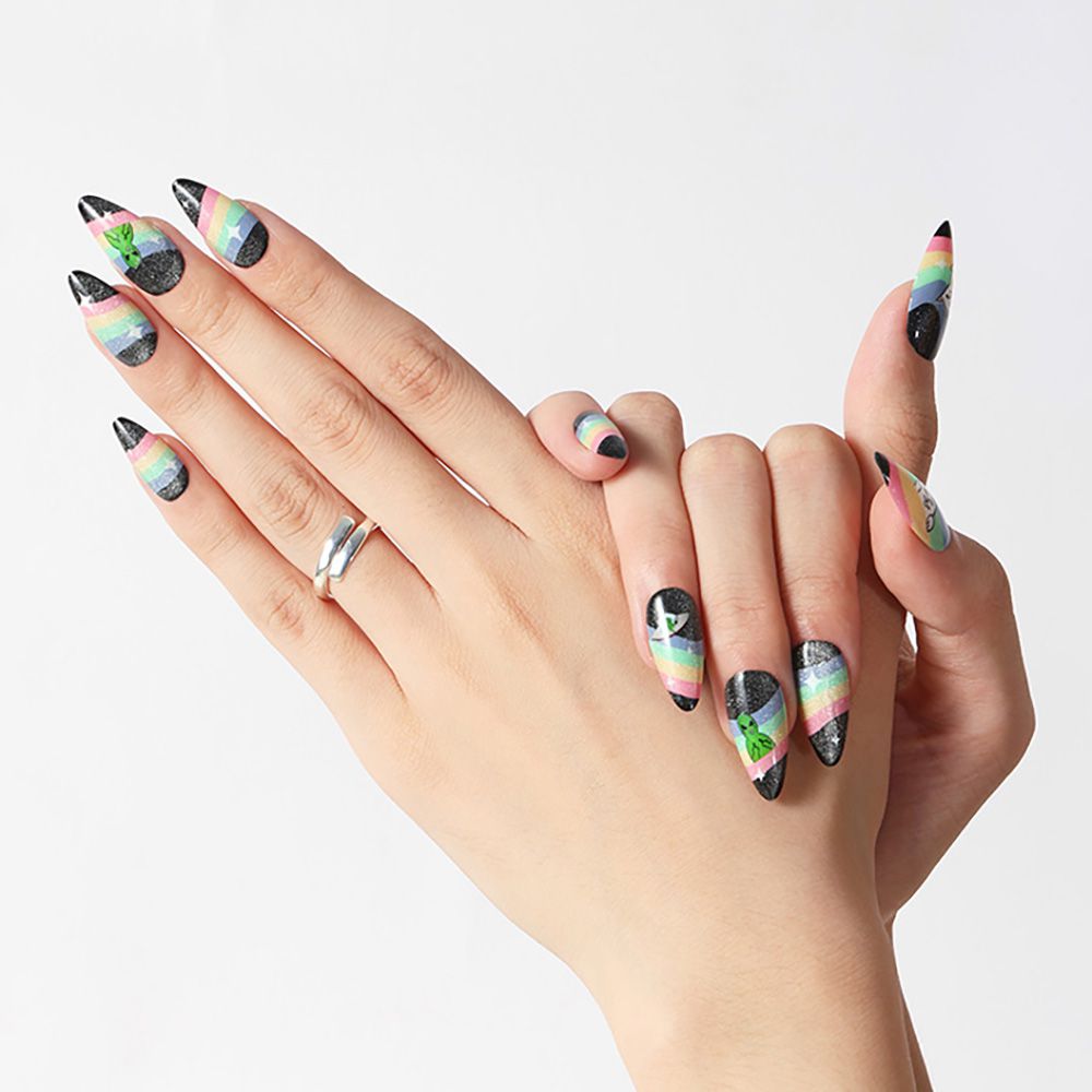 Ripndip 中指貓 SPACED OUT - 主題指甲穿戴甲黑底彩虹星芒美甲貼