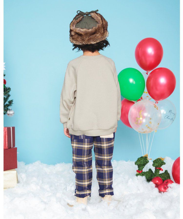 日本 BREEZE - 節慶滿點！裏毛長袖上衣-格紋-奶油米