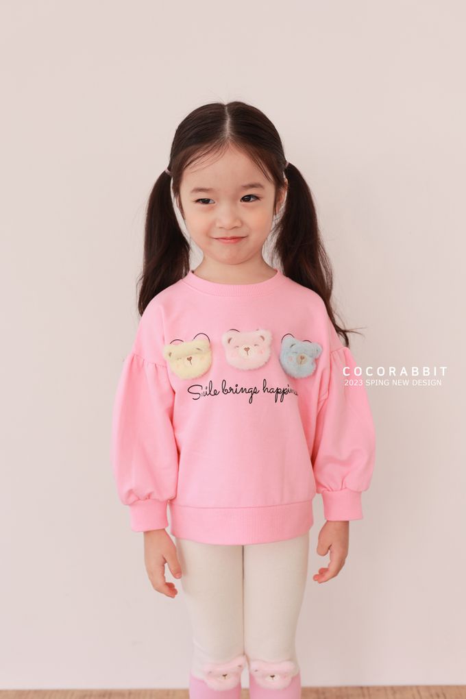 韓國 Coco rabbit - 三隻毛絨熊點綴圓領長袖上衣-黃