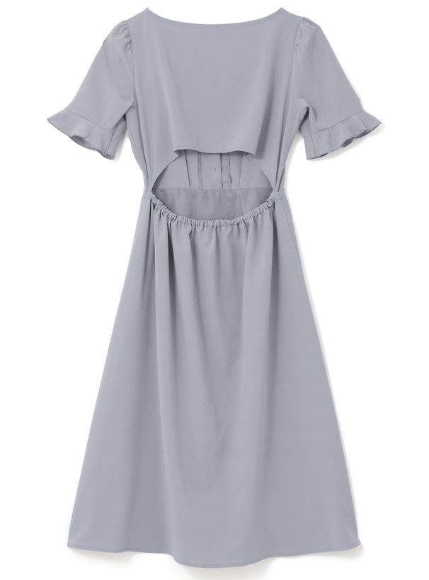 日本 GRL - 美背露腰蝴蝶結綁帶短袖洋裝-星塵藍