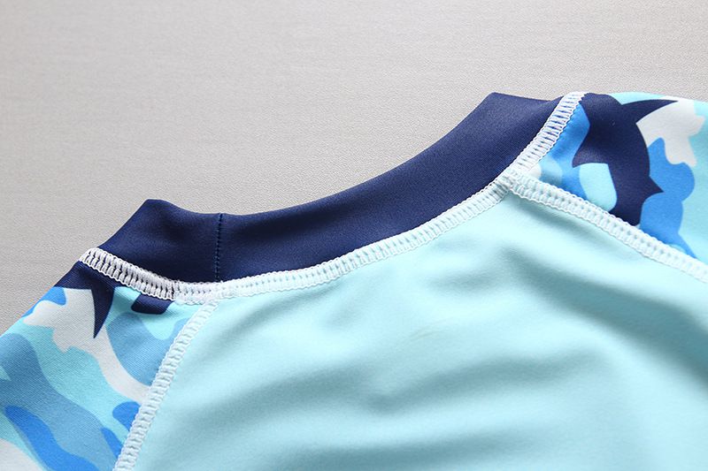 男寶長袖泳裝套裝(附帽子)-大嘴鯊魚-淺藍+灰