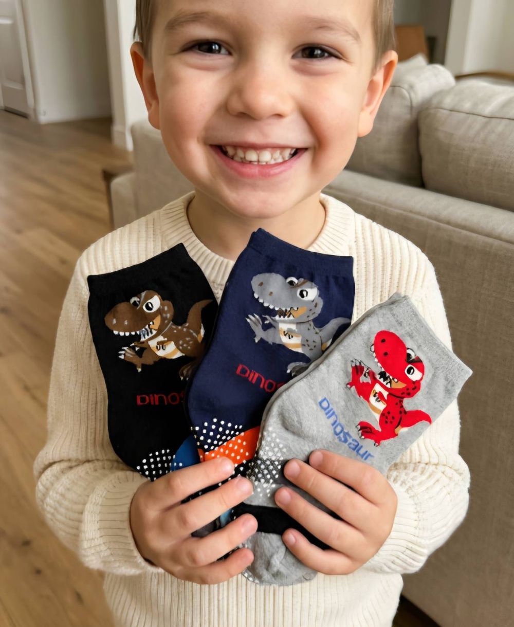 MIT台灣製 純棉止滑童襪-暴龍來襲 小童 4-7歲-暴龍-隨機出色 (14-17cm)-12雙組