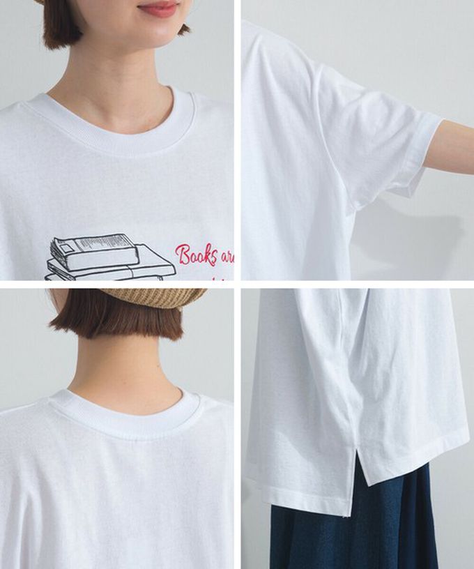 日本 Lupilien - 16OE天竺棉 氣質書籍印花寬鬆短袖上衣-白