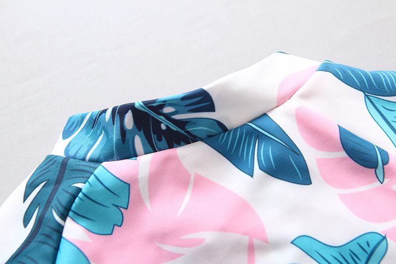 女寶長袖連身泳裝(附帽子)-滿版葉子-粉色