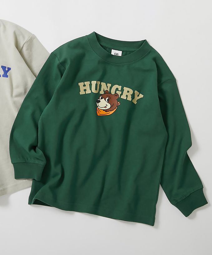 日本 devirock - 100%棉 定番印花長袖上衣-小熊領巾-淺灰