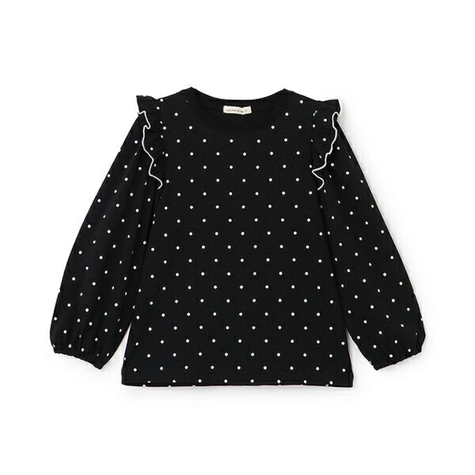 日本 Lycee mine - 100%棉 浪漫荷葉肩滿版印花長袖上衣-愛心-淺棕